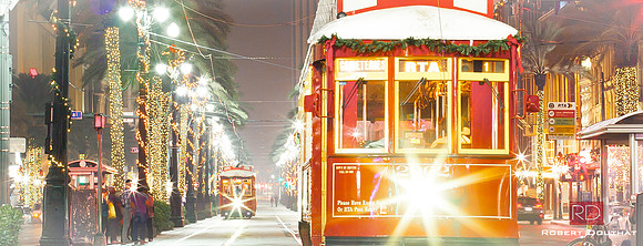 Snowy Streetcar in New Orleans
